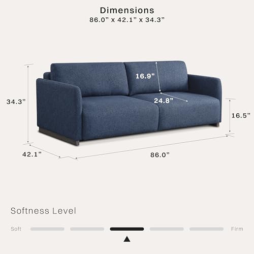 Image of Serta Vail 86 inch Convertible Sleeper Sofa, Queen Size, Wall-Hugging Dreamglide Mechanism, Dreamcoil Comfort, Boucle Fabric, Navy Blue