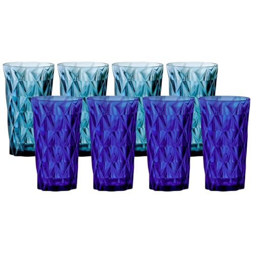 Garden Mile Bicchieri da 600 ml, 8 pezzi, in plastica dura, per adulti e bambini, bicchieri grandi colorati in plastica blu, infrangibili, riutilizzabili, per campeggio, picnic, feste all'aperto