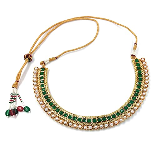 Image of I Jewels Gold Plated Traditional White Choker Necklace Jewellery Set For Women /Girls (MC119)