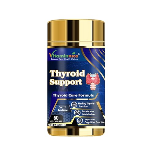 Vitaminnica Thyroid Support- Advanced Formula for Thyroid Health - Energy & Focus Formula with Iodine, Vitamin D3 Complex, Zinc, Selenium, Ashwagandha, Copper | Vegan | 60 Capsules