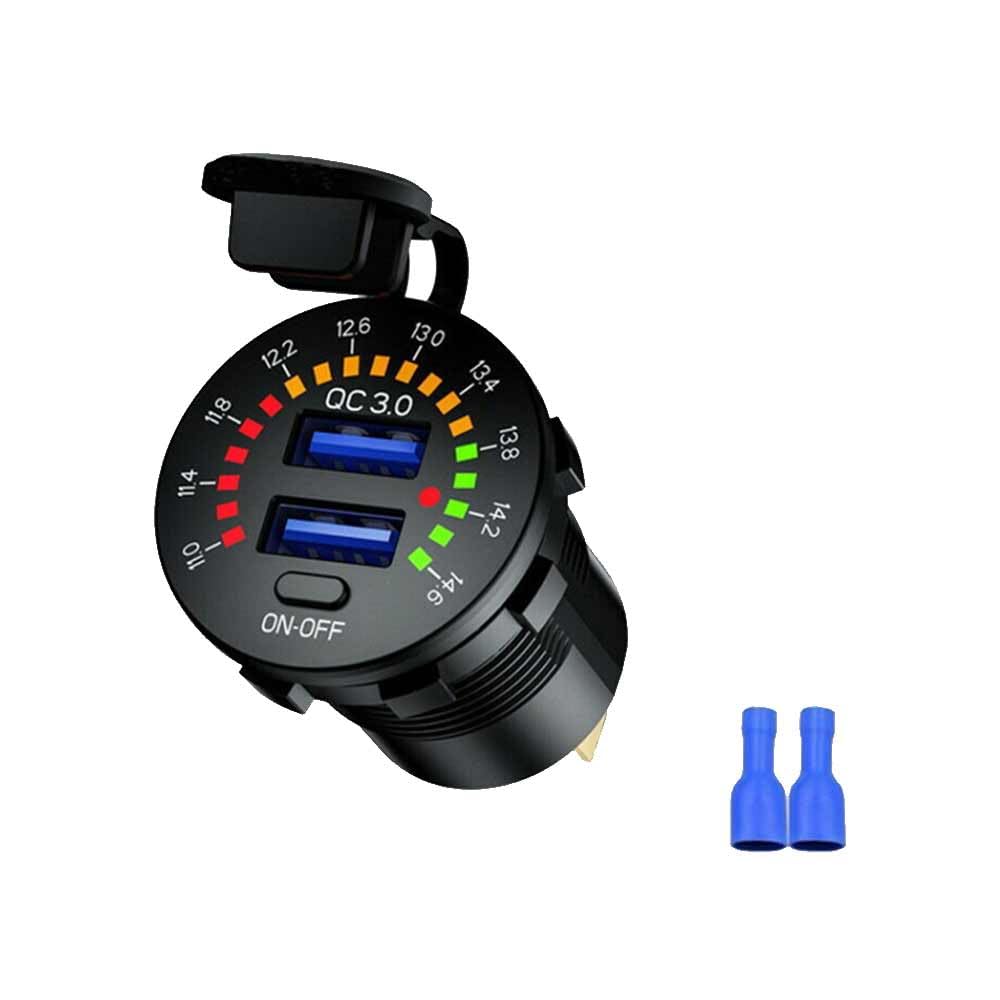 QC3.0 Dual USB Charger Socket with Color Screen Voltage Monitor Waterproof USB Port USB Charger Socket for Marine Truck Motorcycle Car etc