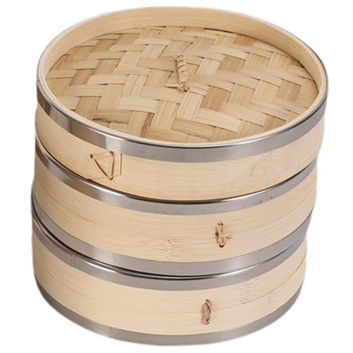 Lawnrden Cesta para cocinar al Vapor|Cesta para Vapor de 2 Niveles para cocinar al con Tapa Cestas para de Bolas de Masa de bambú de 7, 5 Pulgadas, Grandes para Bollos Baozi, Dim Sum