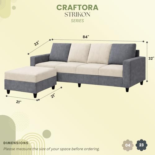 Image of Stryker Plush 5 Seater L Shape Sofa Set with Movable Ottoman | Flexible Layout |Silken Velvet Suede | Designer Sofa for Living Rooms & Office Spaces (Dark Grey & Cream)