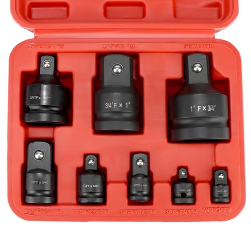 QWORK® 8 pièces jeu d'adaptateurs à chocs, en acier au chrome-molybdène, adaptateurs pour cléà douille 1/4" 3/8" 1/2" 3/4"