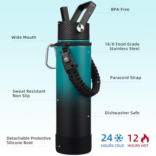 Image of BJPKPK 27oz Insulated Water Bottle with 3 Lids, Straw Lid & Handle