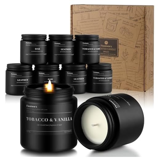 FISSIWORX 9 Pack Scented Candles Set Gifts for Men, Aromatherapy Candle Set with Scents (Leather/Vanilla/Oak) - Gift for Dad, Boyfriend, Birthday, Father’s Day, Anniversary