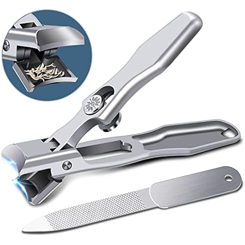 Nail Clippers for Men with Catcher, Heavy Duty Toe Nail Clippers for Thick Nails Seniors, Portable Ultra Sharp German Fingernail Clippers with Wide Mouth, Anti Splash Stainless Steel Nail Cutter Cover