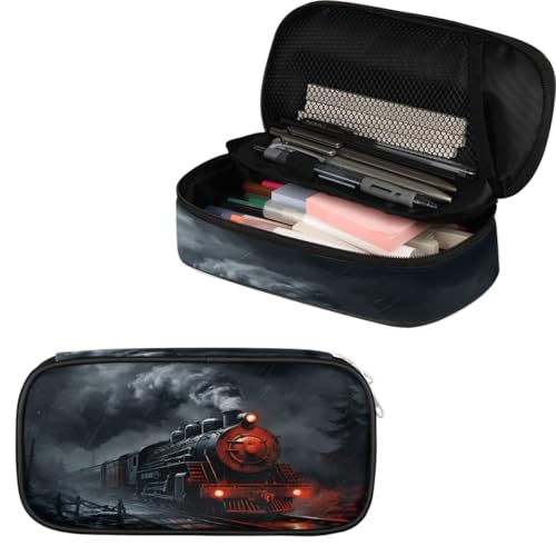 Image of Train Big Capacity Pencil Case Pencil Pouch with Zipper, Pen Marker Stationery Bag Art Supply Storage Organizer Box Portable Stationery Storage Bag Pen Holder for Boys Girls
