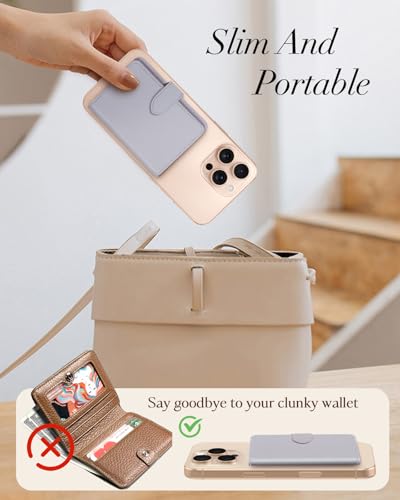 Image of Shorogyt for Magnetic Phone Wallet Compatible with Magsafe Card Holder - Luxury Slim Leather Mag Wallets for Women Fit 4 Cards, for iPhone 17 /16 /15 /14 /13 /12 Series for Apple RFID Magnet, Lyc Purple