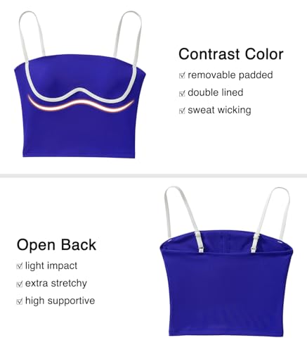Image of OMKAGI Womens Workout Tank Tops Adjustable Strap Longline Sports Bra Padded Sleeveless Top