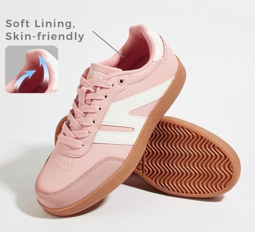Image of LUCKY STEP Women Retro Gum Sole Fashion Sneakers | Genuine Leather Classic Tennis Skate Walking Shoes Anti Slip Trainers