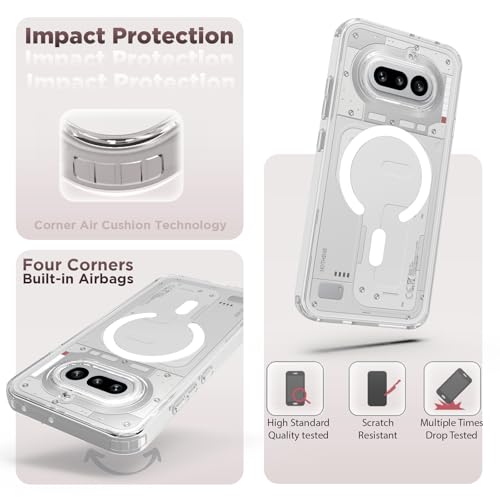 Image of RIGGEAR Shockproof Clear Hybrid Armor Magnetic Back Cover Case Compatible with MagSafe Accessories for Nothing Phone 4a 5G (Transparent PC and TPU Bumper)