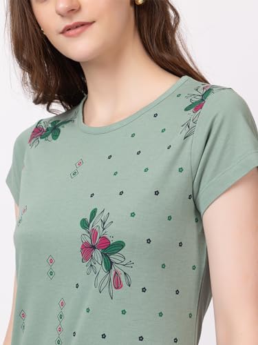 Image of Women Printed Cotton Tshirt with Side Slits & Pocket