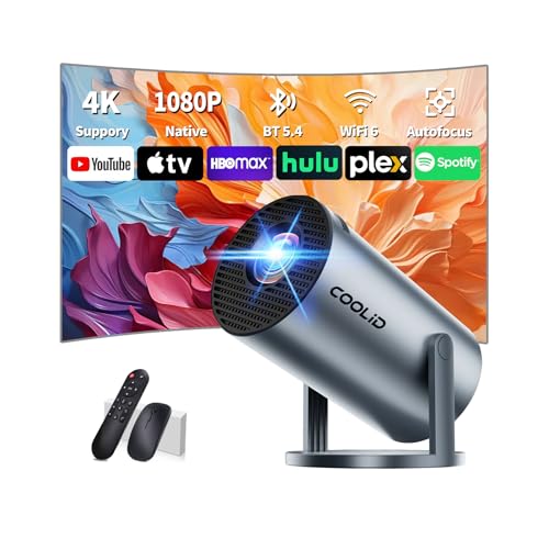 Proiettore portatile 1080P Mini Proiettore Videoproiettore, WiFi and Bluetooth Proiettore, Proiettorecompatibile con chiavetta TV/USB/laptop/HDMI 180° Auto Keystone iOS Android Grey