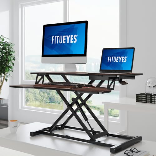 Image of FITUEYES Height Adjustable Standing Desk 32 inch Wide Sit to Stand Converter
