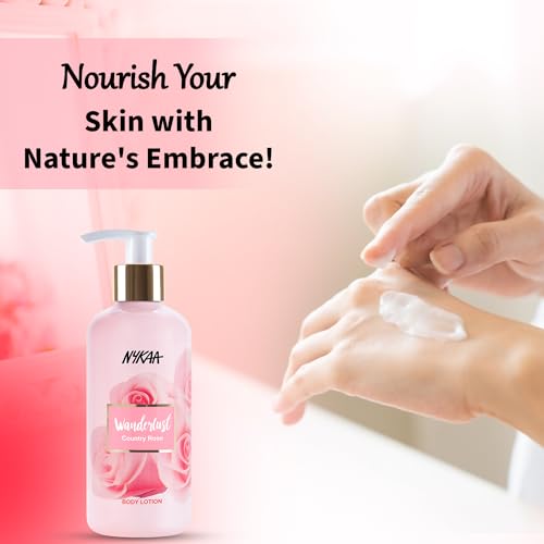 Image of Nykaa Wanderlust Bath and Body Country Rose Body Lotion For Unisex, 300 Ml| Smooth, Non-Greasy Formula| Up To 8 Hours Intense Moisturization|For Smooth & Moisturized Skin| Suitable For All Skin Types | Smooth Non-Greasy Formula, Up To 8 Hours Intense Moisturization, For Smooth & Moisturized Skin, Suitable For All Skin Types