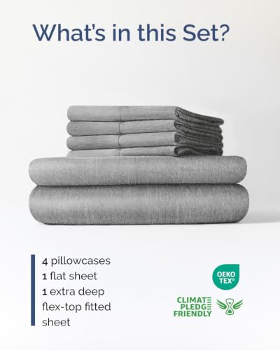 Image of Extra Deep Flex Top Split Head King Sheet Set - 6 Piece Breathable and Cooling Sheets - Hotel Luxury Bedding for Women, Men, Kids & Teens - Easy Secure Fit - Extra Deep Pockets - Heathered Grey