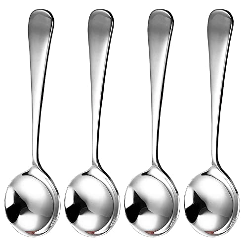 4 Pieces Soup Spoons Serving Spoon Stainless Steel Round Spoons Silverware Dishwasher Safe, Gold