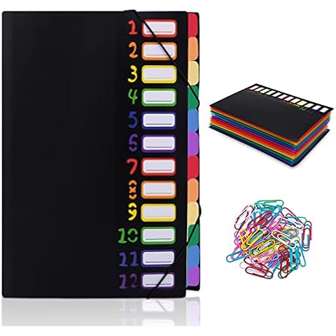 Expanding File Organiser,Accordion File Folder Box Organizer with 24 Pockets A4 and Letter Size Rainbow Lining,Filing Folders with Paper Clips Designed for Classroom Home,Office, School,Travel Cover