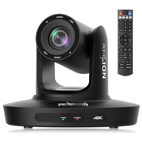 PERGEAR Webcam 4K, PTZ Camera NDI HX3 AI Tracking 20x zoom ottico con HDMI/USB3.0/LAN (PoE), per Live Church Services/Video Conferencing/LiveStream/Sports, ecc