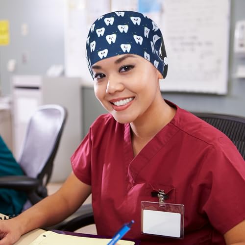 Image of Unittype 4 Pcs Nurse Caps for Women Nursing Working Caps with Button and Sweatband Adjustable Elastic Scrub Hats for Dentist