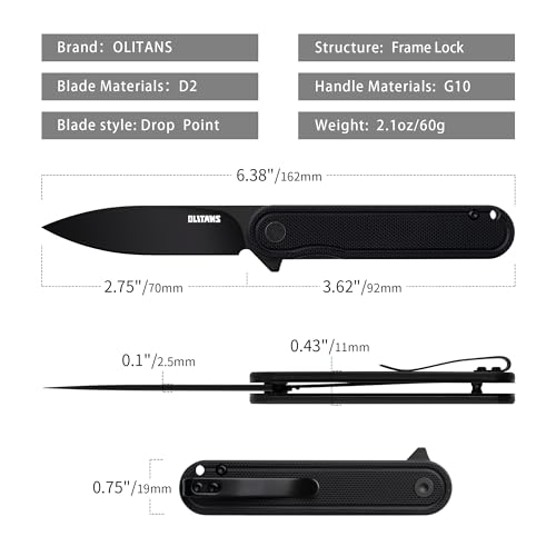 Image of OLITANS G040 Pocket Knife, 2.75'' D2 Steel Blade G10 handle, Small EDC Knife with Pocket Clip for Men Women, 2.1oz