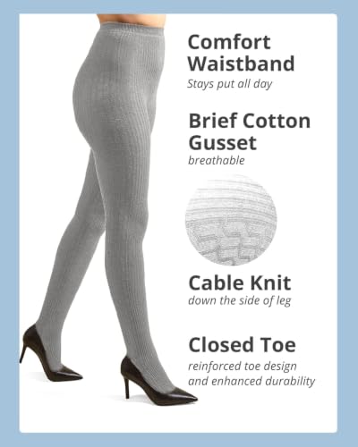 Image of MeMoi Portland Cable Knit Sweater Tights, Warm Opaque Winter Tights