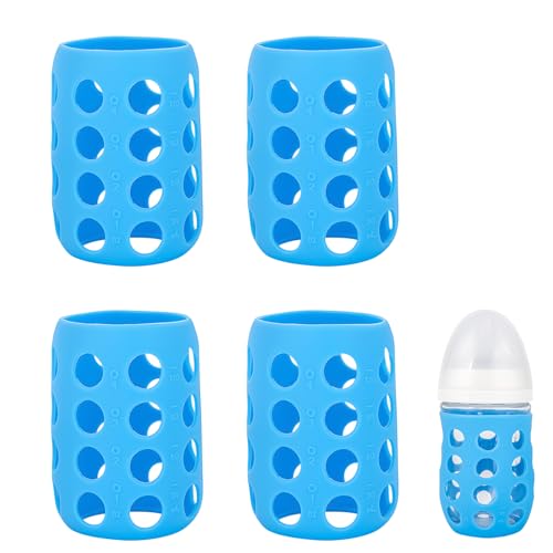 Image of 4 Pack Silicone Sleeves Compatible with Gulicola Glass Bottle, Silicone Sleeves for Glass Bottle, Soft and Flexible, Protect Bottles from Drops and Cracks, with Built-in Marking, Blue