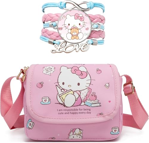 Cute Crossbody Bag with Shoulder Strap and Bracelet Charm, Handbag with Buckle, Shoulder Bag with Zipper for Women Girls