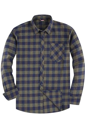 Chemise en Flanelle pour Homme, Manches Longues, à Carreaux, Coupe Droite, Col Boutonné et Poche sur la Poitrine, Bleu / Vert, L