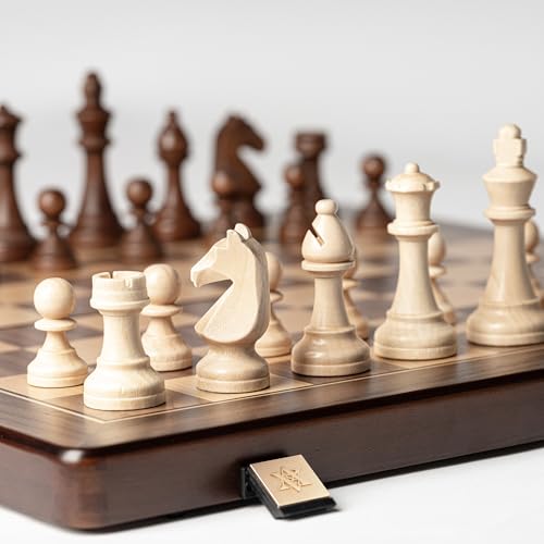A&A 15" Magnetic Wooden Chess Set, Handmade 3" King Height Unique Chess Pieces with 2 Extra Queens, Tournament Portable Travel Chess Game Set for Adults Kids - image 7