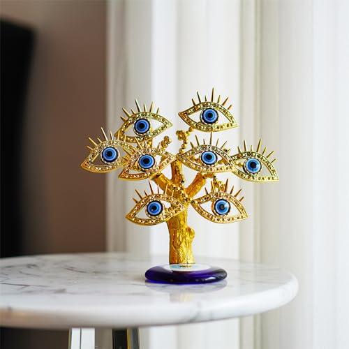Arbre mauvais œil doré et base bleue pour protection maison