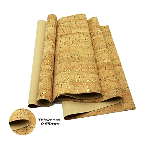 Image of SorenCut Cork Fabric by The Yard for Sewing: Natural Cork and Gold Embellished Craft Fabric Sheet,Glitter Fabric Roll 12.5 * 52 Inch for Earrings and Other HandCrafts DIY Projects