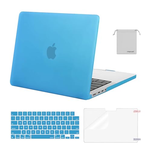 Image of MOSISO Compatible with MacBook Pro 14 inch Case 2025 2024 2023 2022 2021 M5 M4 M3 M2 M1 A3434 A3112 A3185 A3401 A2918 A2992 A2779 A2442, Hard Shell&Keyboard Cover&Screen Film&Pouch,Aqua Blue
