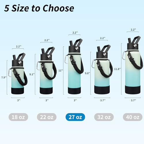 Image of BJPKPK 27oz Insulated Water Bottle with 3 Lids, Straw Lid & Handle