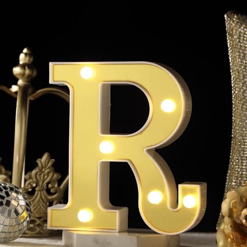 Image of Efavormart 6 inch Gold Marquee Letter R, Mirror Front Warm White LED Light Up 3D Sign, Battery Operated 72H Glow for Wedding Party & Wall Decor