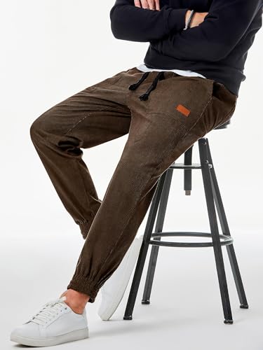 Stylish Corduroy Men's Joggers with Multiple Pockets - Brown - Image 4