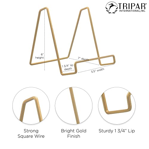 Tripar 6 Pack 6" Gold Painted Square Wire Easel Display Stand For Plates, Artwork, Picture Frame Plate Stand #TOP3