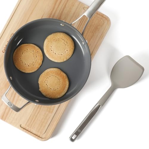Image of Calphalon Prime Solid Turner, Cooking Spatula, Kitchen Spatula, Stainless Steel Turner with Taupe Silicone Head High-Heat Resistant for Nonstick Cookware, Ergonomic Handle for Easy Turning