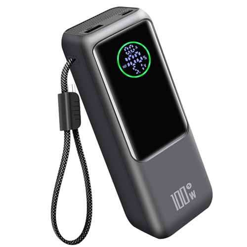 100W Power Bank, 20000mAh Laptop Powerbank mit Integriertem USB-C-Kabel Schnelllade, Externe Handyakkus USB-C Input&Outp...