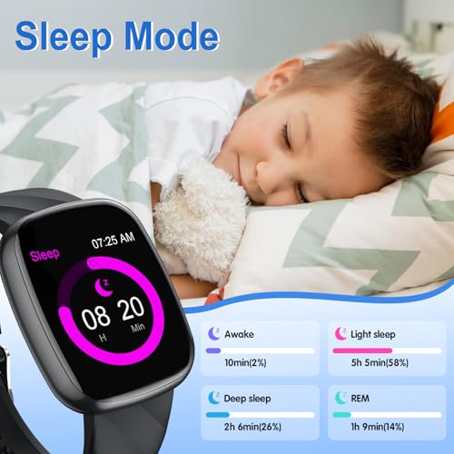 CATGIFF Fitness Tracker Montre Enfant Connectée ou Non Connectée, Montre Intelligente avec 100+ Modes de Sport, Podomètre, Moniteur de Sommeil, 1.75" Smartwatch, Cadeau Ado Garçon Fille 5-16 Ans Noir – Image 6