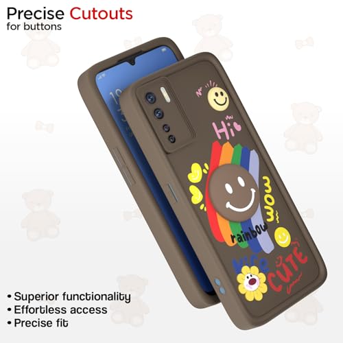 Image of Pikkme Back Cover for Oppo F15 | Soft Silicone| Cute Rainbow Smile & 3D Cartoon Flower Design | Shockproof Raised Camera Protection Bumper Case (Brown)