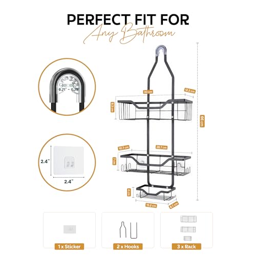 Image of amazon basics Hanging Shower Caddy for Bathroom | Bathroom Organiser Without Drill | Bathroom Accessories Storage Organizer