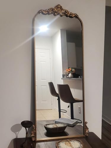 WAMIRRO Arched Mirror,Vintage Black Traditional Vintage Ornate Baroque Mirrors,Antique Brass Mirrors for Entryway/Fireplace/Living Room/Hallway/Bathroom.22“X48“ Gold