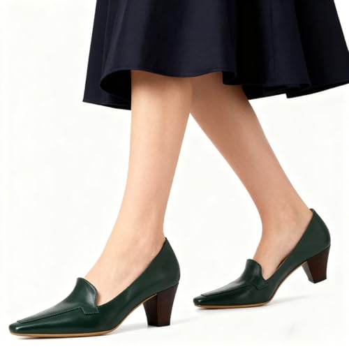 Image of LEHOOR Women Vintage Chunky Block Heel Pumps Shoes Square Pointed Toe Slip On Formal Office Work Business Loafers Shoes Suede Snakeskin Cone Heel Oxford Shoe Ladies Professional Chic Fall 4-11 M US