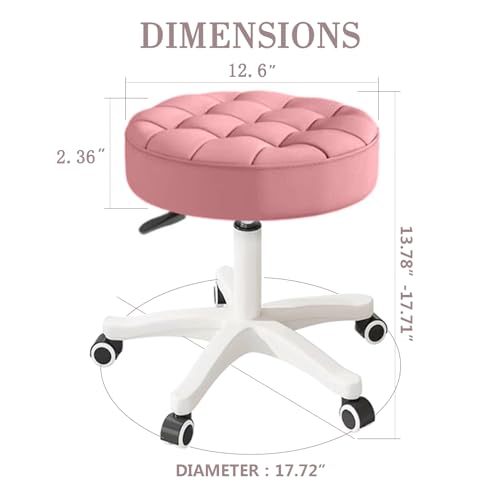 Image of Small Chair Round Rolling Stool with Wheels PU Leather Height Adjustable Swivel Drafting Work SPA Salon Stools Home Office Chair,2 Pack