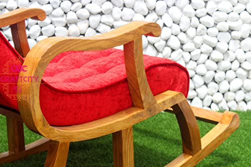 Image of CRAFTCITY Rocking Chair |Sheesham Wood Elegant Rocking Chair with Pillow and Matching Foot Stool and Pre assembeled(Red)
