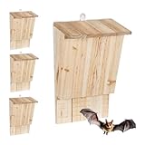 Relaxdays Fledermauskasten 4er Set, wetterfest, Tannenholz, Fledermaus-Unterschlupf, HxBxT:34x22,5x13cm, Natur