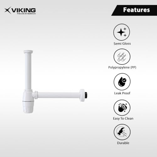 Image of Viking ABS Bottle Trap White | 12″ Inlet & 12″ Outlet Pipes | Thread Size 32mm (1-1 /4″) | 300mm (12 inch) Length & Height | Anti-Cockroach & Odor Trap for Bathroom & Kitchen