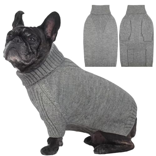 Image of IECOii Small Dog Sweater, Warm Turtleneck for Small to Medium Dogs, L | Holiday Knit Doggy Sweatshirt,Girl Boy Dog Sweaters for Winter,Cozy Pullover Knitwear with Sleeve for French Bulldog